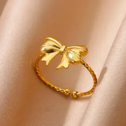 Stainless Steel Butterfly Rings For Women Gold Color Adjustable Butterfly Ring Wedding Aesthetic Minimalist Jewelry Gift