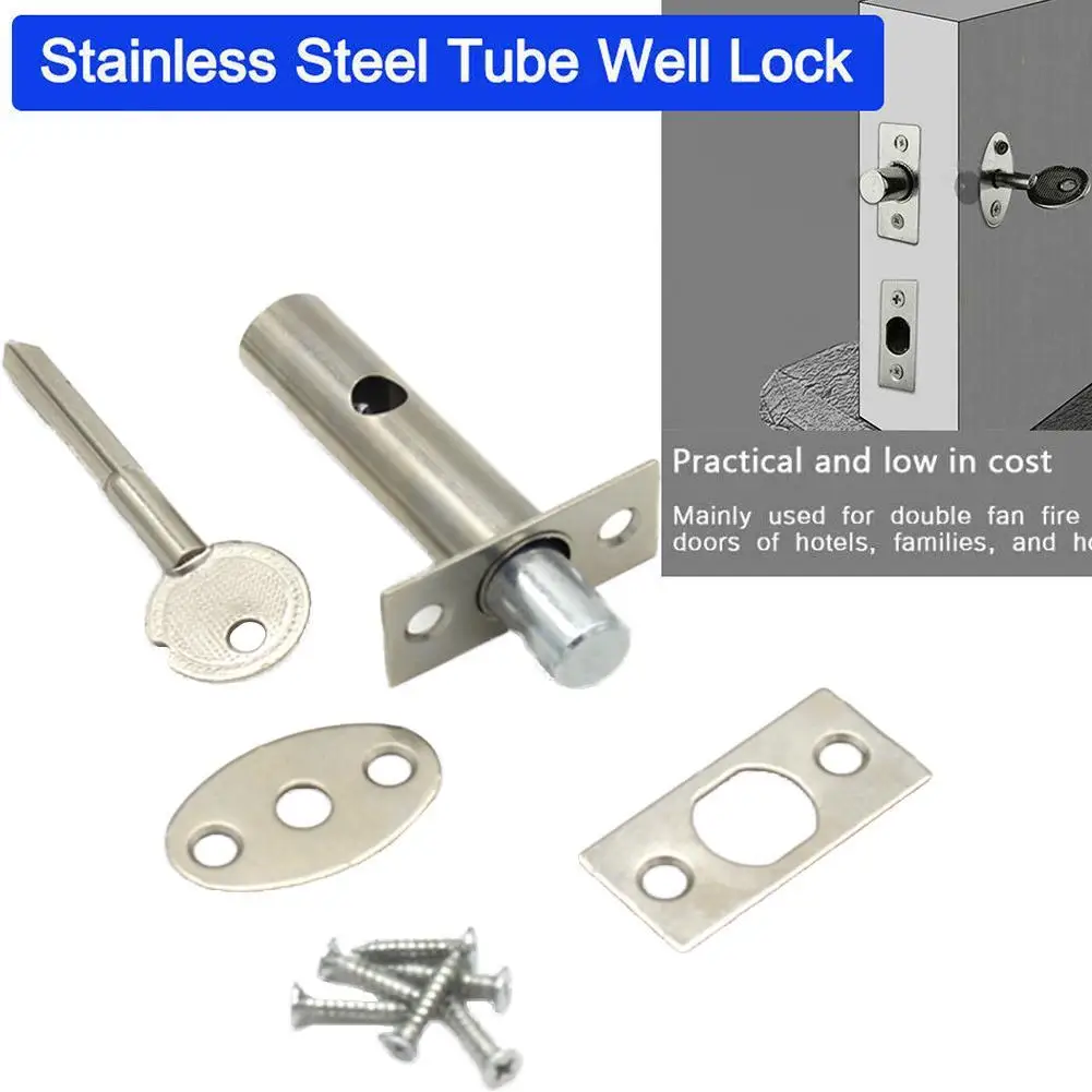 1-5sets NEW Steel Invisible Lock Core Hardware Pipe Tube Security Door Well Locks For Fireproof Escape Mortise Aisle Lock
