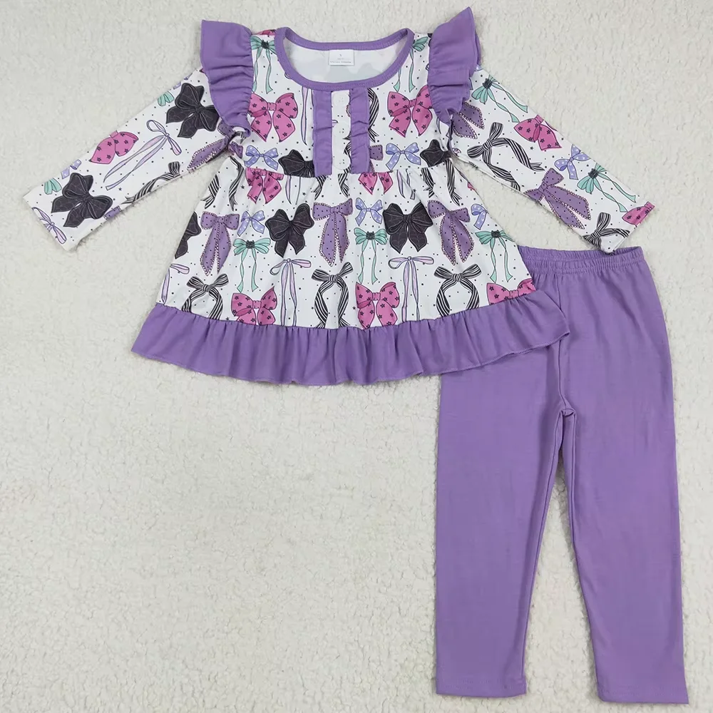 

Kids Sibling Baby Girls Clothing Purple Bows Outfits Boutique Toddler Girls Girls Pajamas Sets