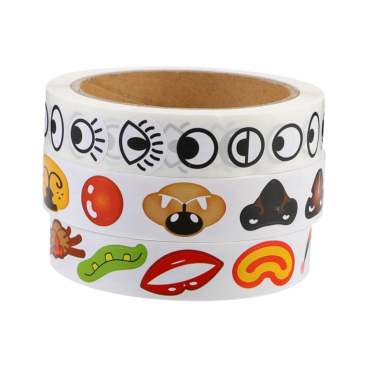 3 Rolls Stickers for Children Eyes Nose Mouth Cartoon Stikcers Black and White Manual Prints DIY Pattern