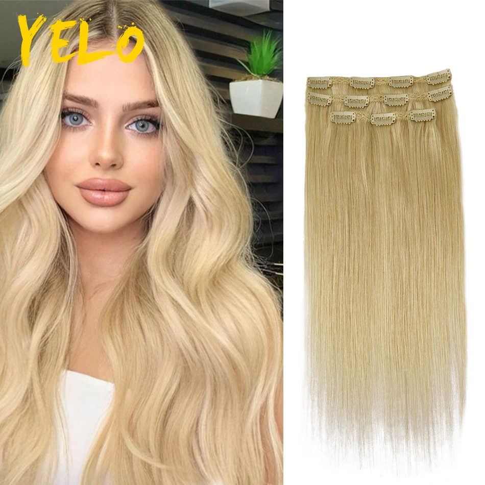 

Yelo Clip in Hair Extensions Real Human Hair With 3 Clips Seamless Invisible Hair Extensions Double weft 60g/pieces For Women