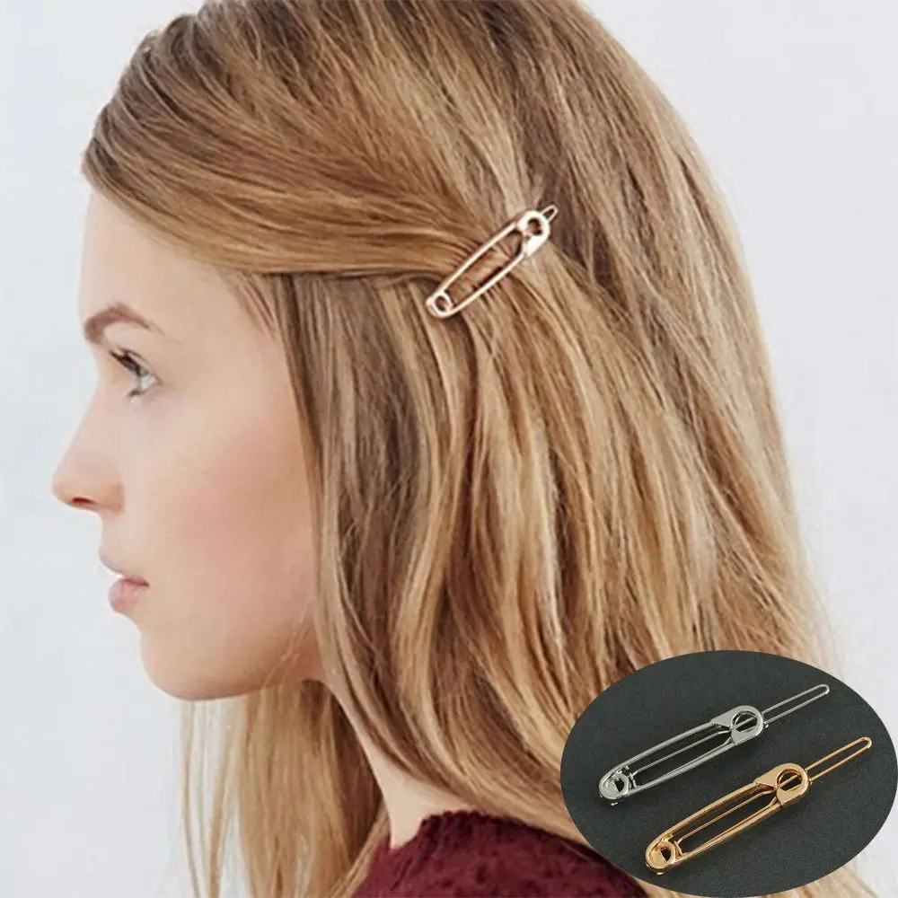 Fashion Gold Silver Hair Clips Women Chic Safety Pin Hairpins Brooch Pin Shape Barrettes Stylish Hair Accessories Jewelry Gift