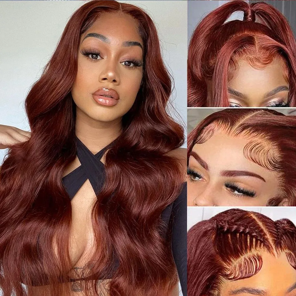 YKB Reddish Brown Body Wave Human Hair Wigs 13x6 HD Lace Frontal Wig 13x4 Transparent Lace Front Wigs Brazilian 220% Water Wave