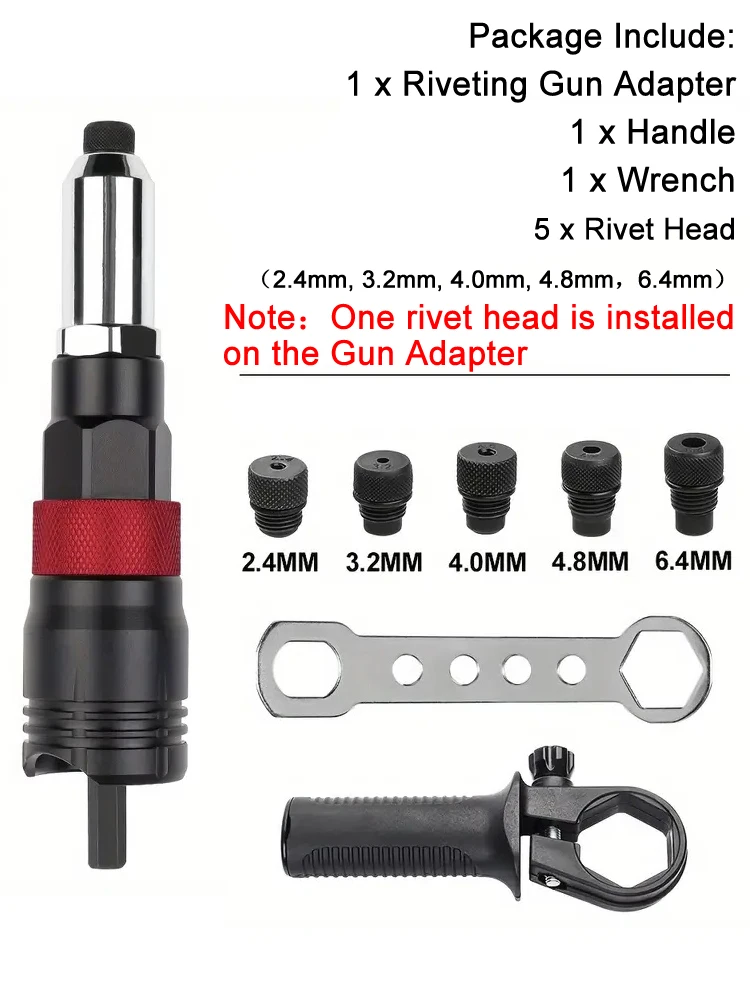 Adaptor paku keling elektrik Profesional 2.4-6.4mm, alat keling tanpa kabel, adaptor paku keling otomatis dengan kunci pas dan pegangan