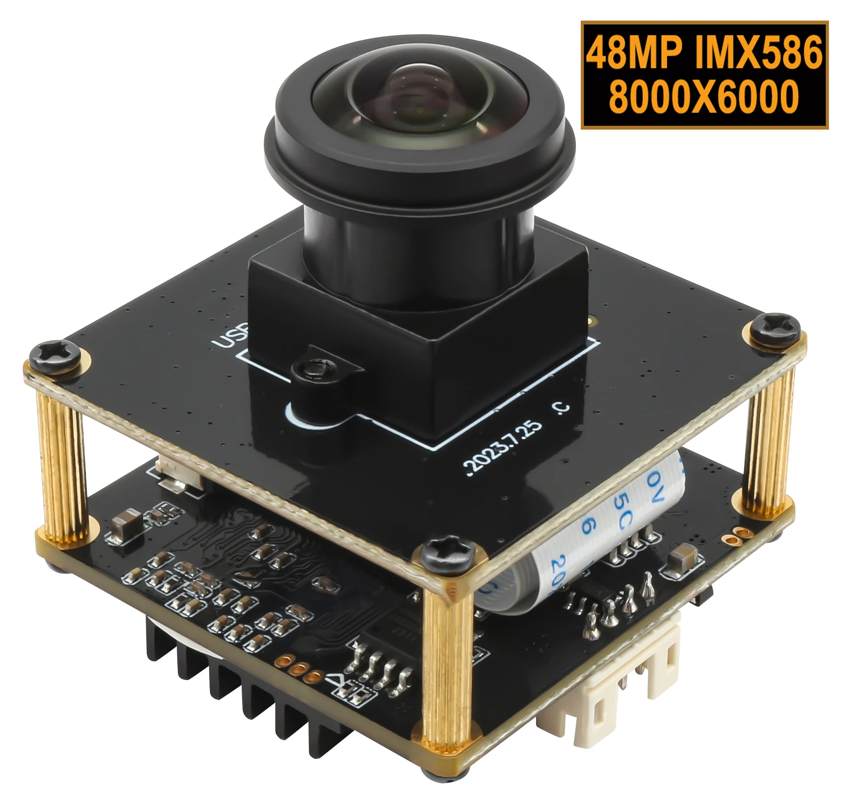 ELP 48MP Wide Angle USB Camera 1.56mm Fixed Focus 200degree Fisheye Lens IMX586 UHD 8K Video Panoramic view USB Camera Module