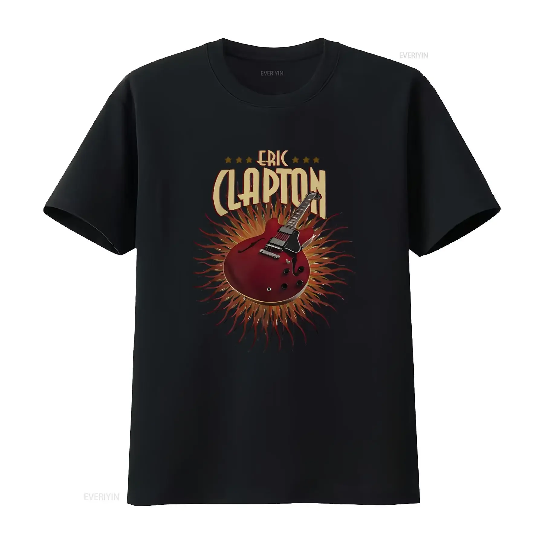 Eric Clapton Guitar Flames Smoke Music T Shirt for Men Rock Style vintage Washed Top For Everyday Wear Versatile Unisex Stylish