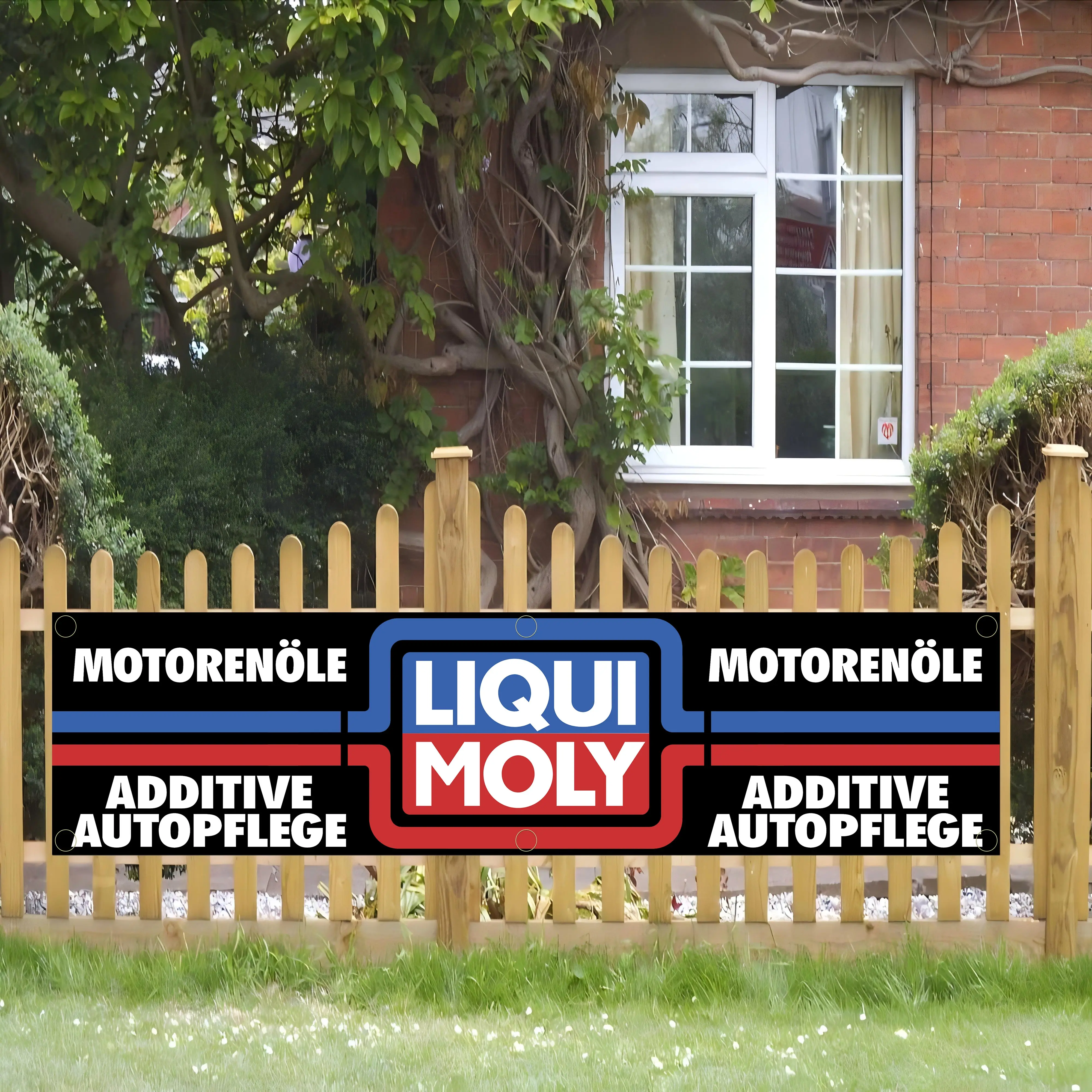 NONE 60 x 240 cm Banner, Liqui Molys-Flagge, Polyester, bedruckt, Garage, Wandkunst, Outdoor-Dekoration, Wandteppich mit Messingösen 3