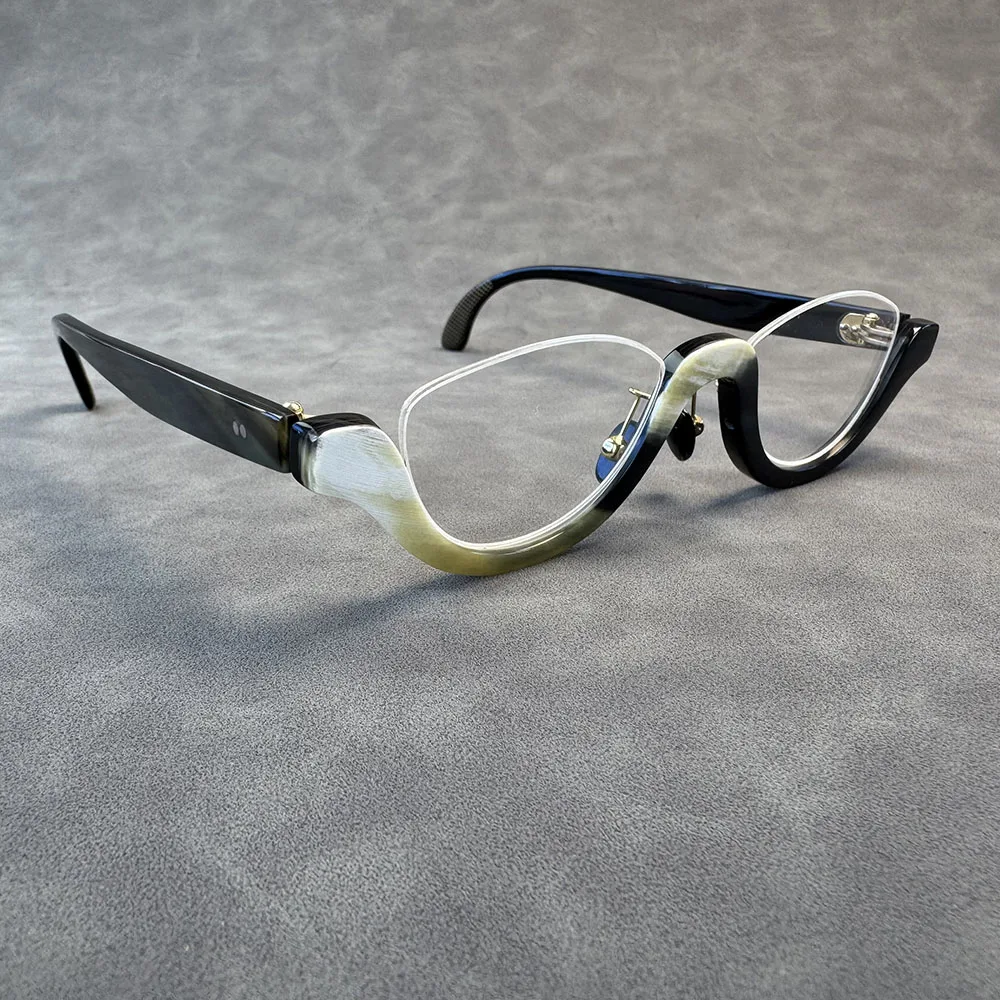 Man Glasses Frames Vintage Half Rim Unique Graduated Lenses Handmade Black White Horn Presccription Eyeglass Frames Eyeglasses