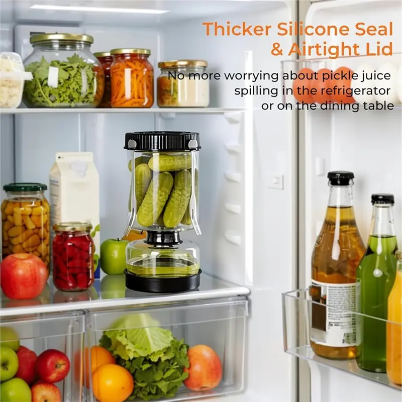 Stable Performance Glass For Fermentation Pickle Jar With Strainer Flip, Airtight Design Featuring Date Tracker Lid, Port& Two