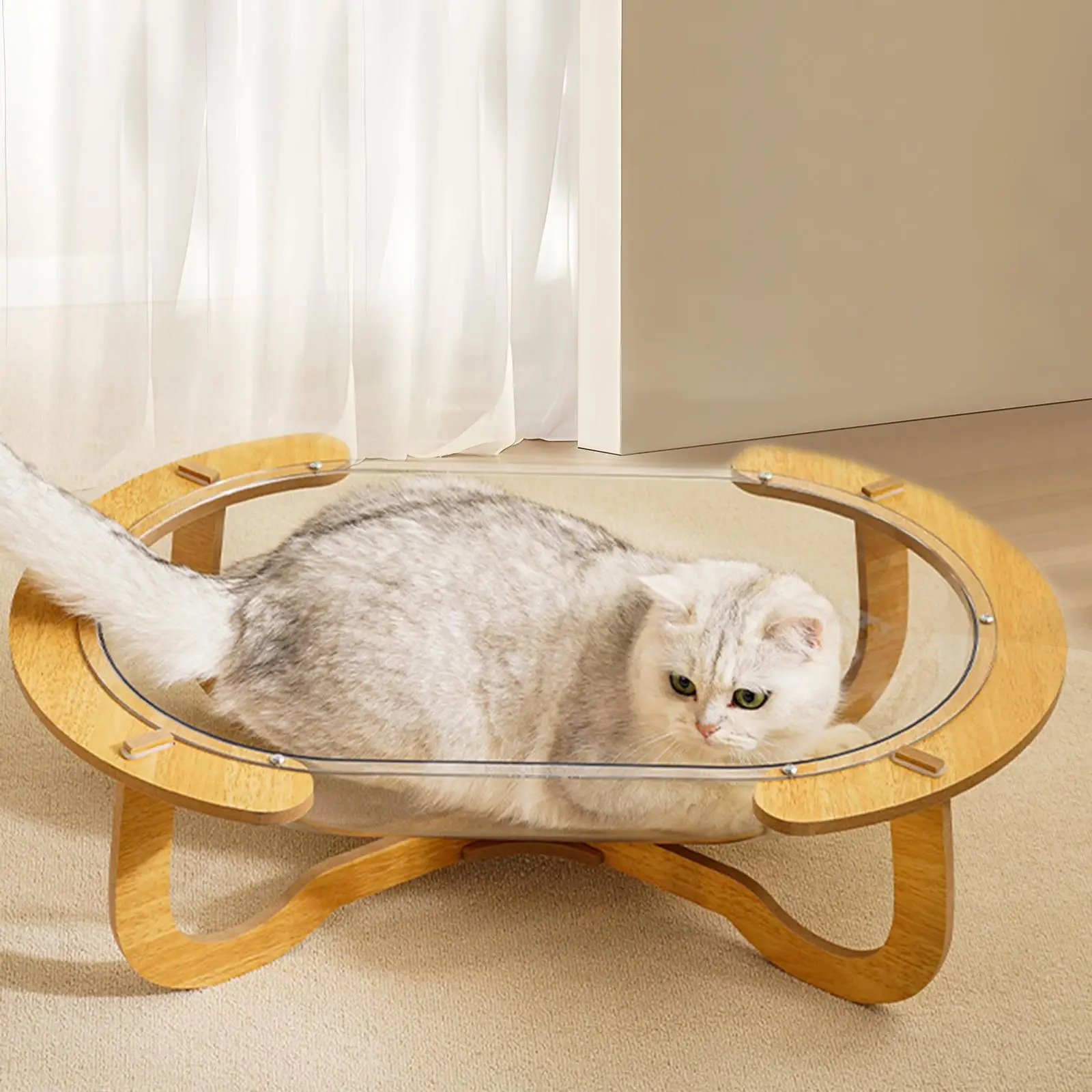 Space Capsule Cat Bed Wooden Stand Universal Small Pets Bed Toy for