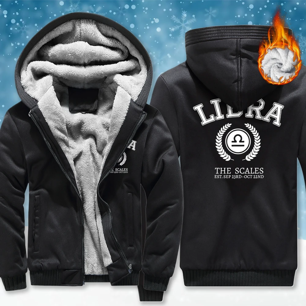

Libra The Scales Printed Zipper Jacket Man Fashion Loose Pocket Hoodies Winter Thicken Streetwear Unisex Casual Fleece Clothing