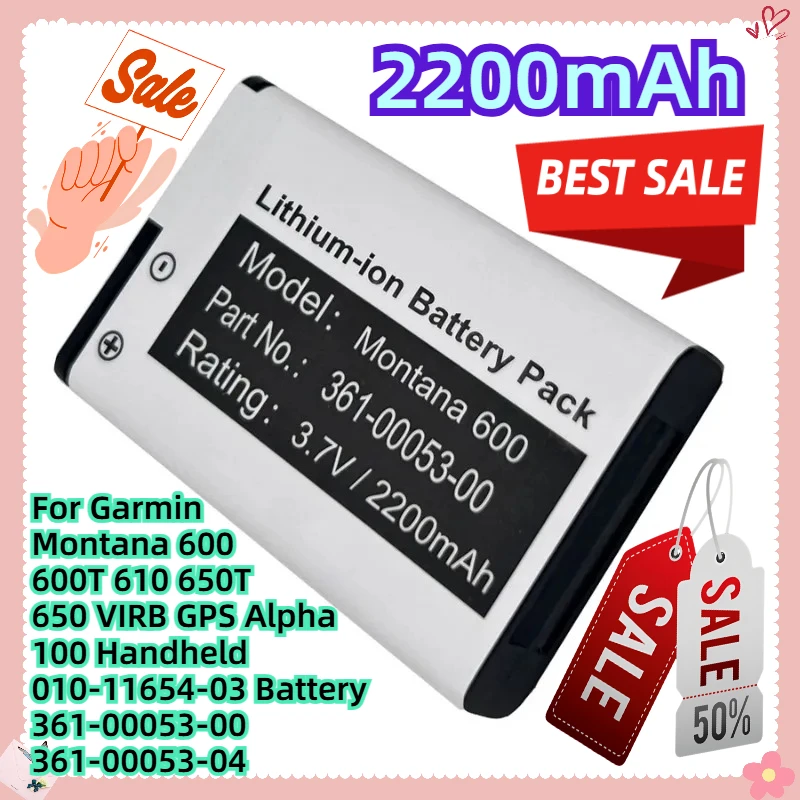 

2200mAh For Garmin Montana 600 600T 610 650T 650 VIRB GPS Alpha 100 Handheld 010-11654-03 Battery 361-00053-00 361-00053-04