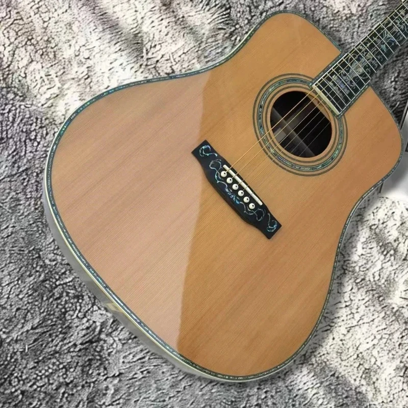 Yellow D45 Acoustic Guitar Red Pine Solid Top Luxury Large Vase Style Full Shell Wrapped with Colorful Shell Inlay Free Shipping