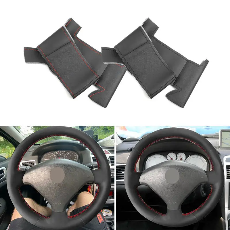 For Peugeot 307 CC 407 SW 2004-2009 Hand-Stitch Car Interior Steering Wheel Cover Microfiber Leather Decoration Trim Accessories