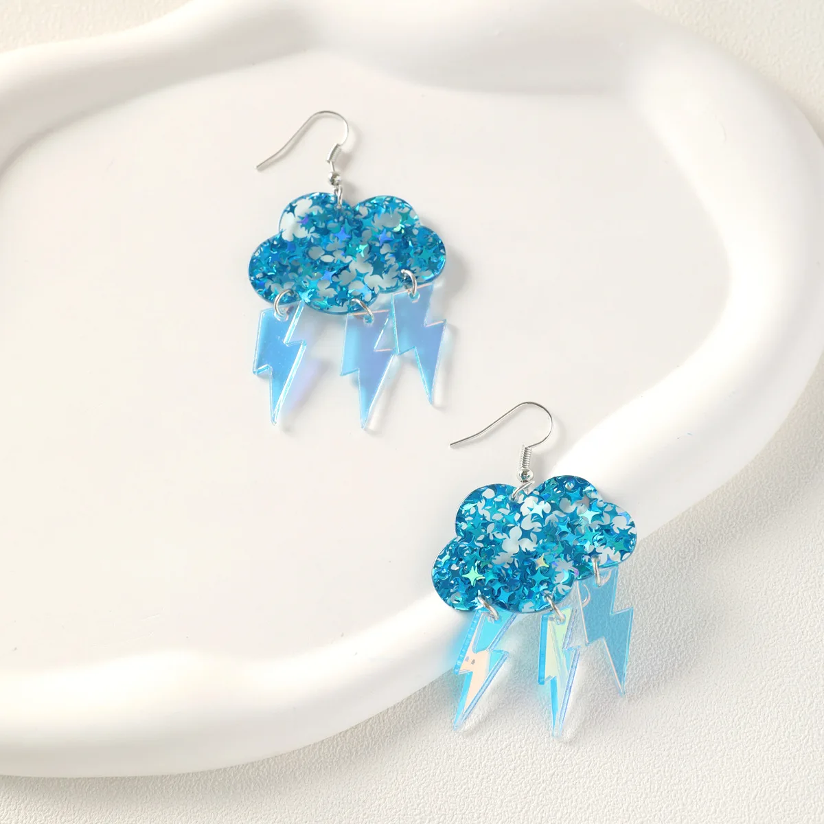 YAOLOGE Exaggerated Fun Sequin Star Clouds Water Droplets Lightning Earring Mood Weather Women\'s Acrylic Material Eardrop
