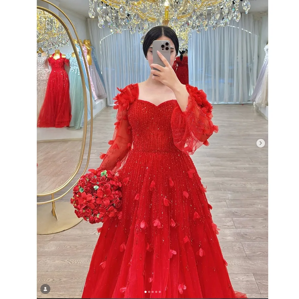 

Custom Made Red V-neck Tulle A-line Sequins Lace Cape Evening Dress Pleated A-line Maxi Length Backless Saudi Arab Gown