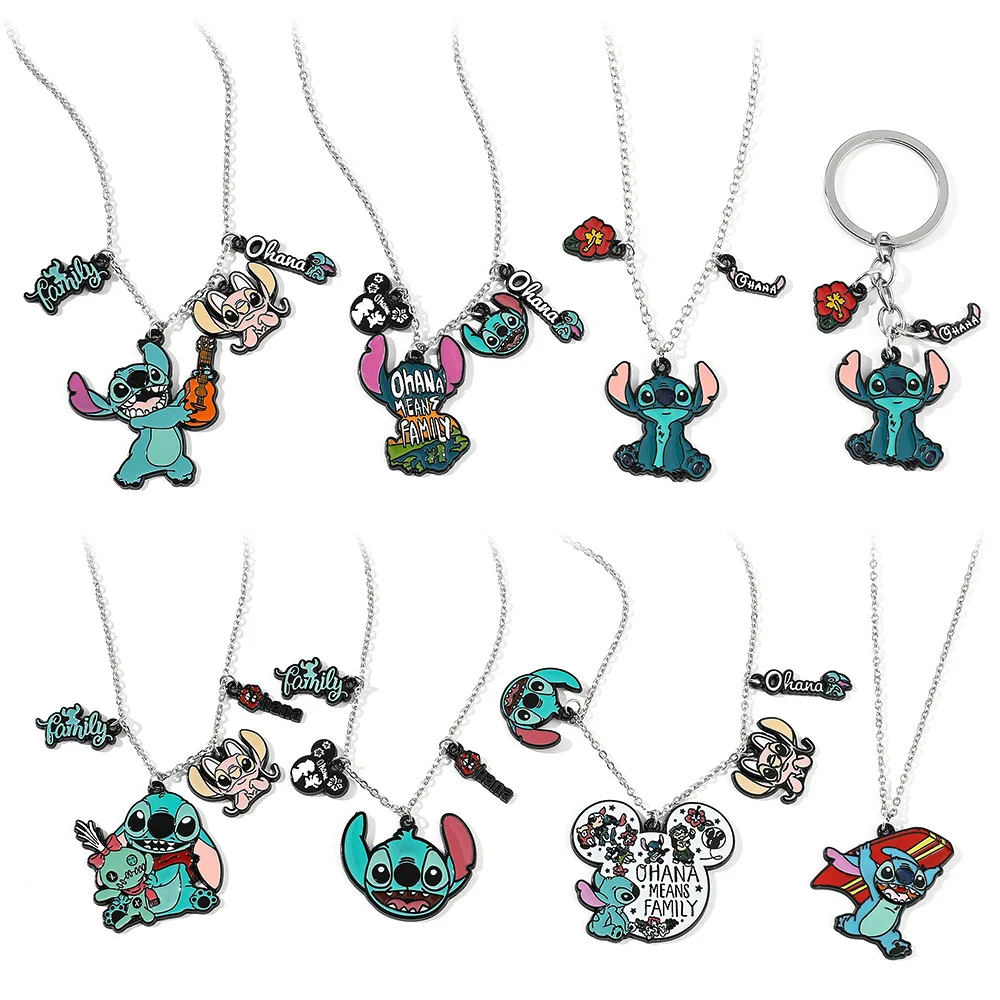 Disney Lilo Stitch Necklace Drop Oil Alloy Pendant Printed Keychain Pendant Handmade Alloy Necklace Jewelry Party Gift