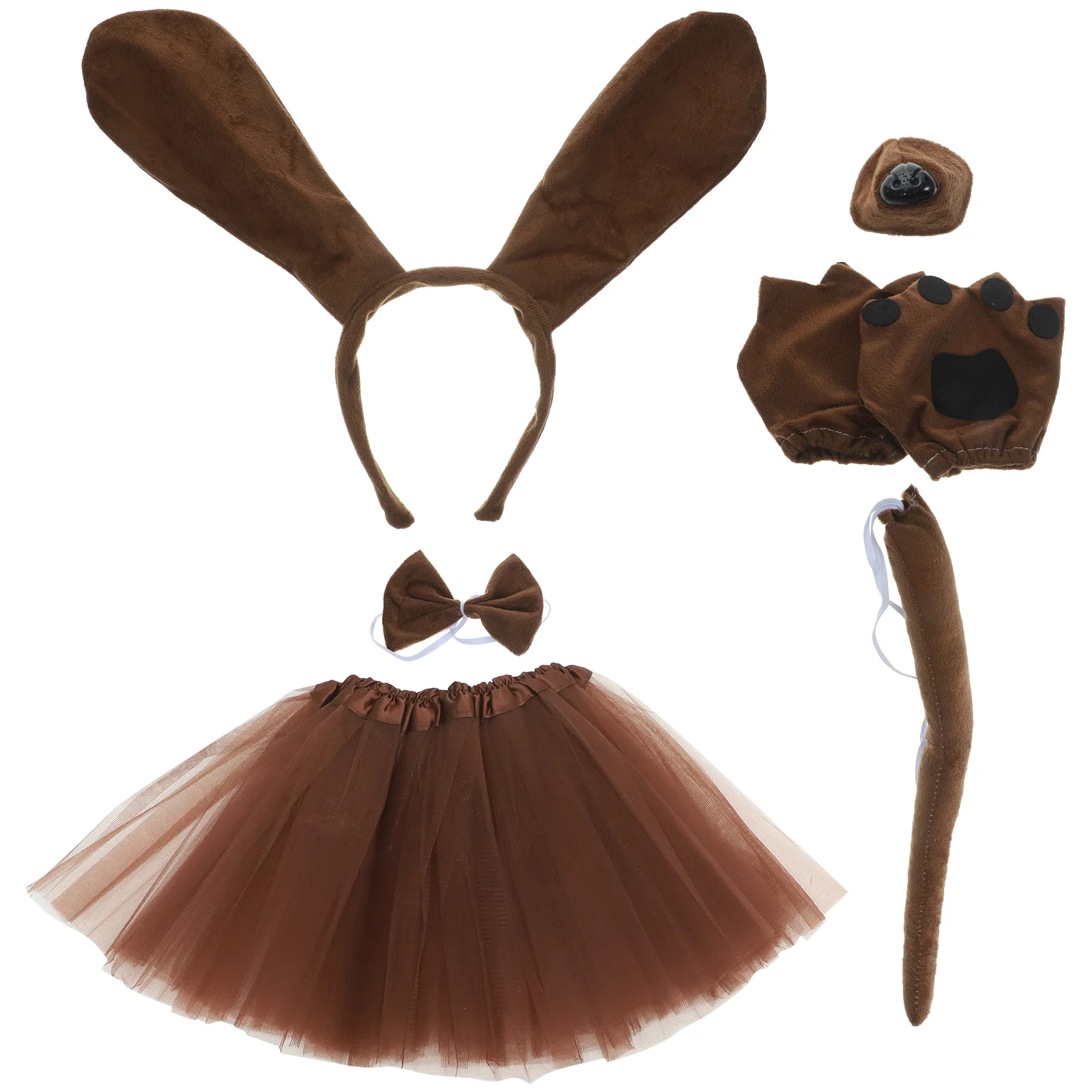 

Dog Coffee Set Cosplay Puppy Ear Headband Dress-up 4 Piece with Bowtie Fabric Tail Gloves Child Animal