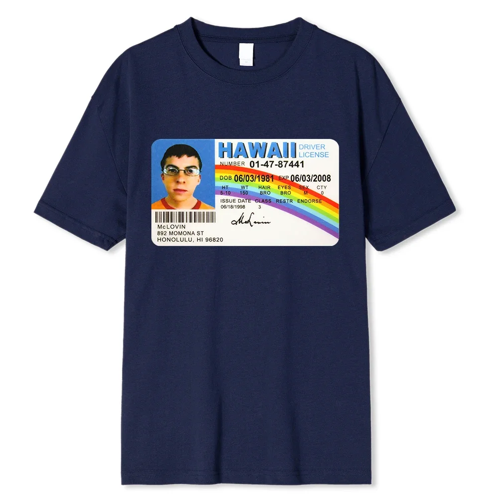 Homme t Shirt Summer Men t-Shirt Mclovin Id Card Superbad Geek Mens Cotton t-Shirt Unisex t-Shirt Teenagers Cool Soft Clothing