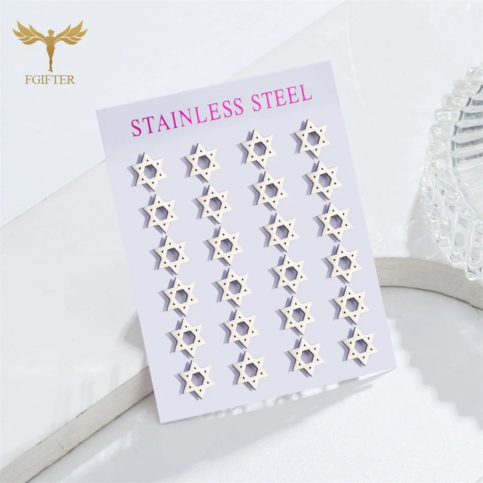 12 Pairs Stainless Steel Stud Earrings Set Judaism The Seal Of Solomon Star of David Design Women Jewelry Wholesale Cheap Resale