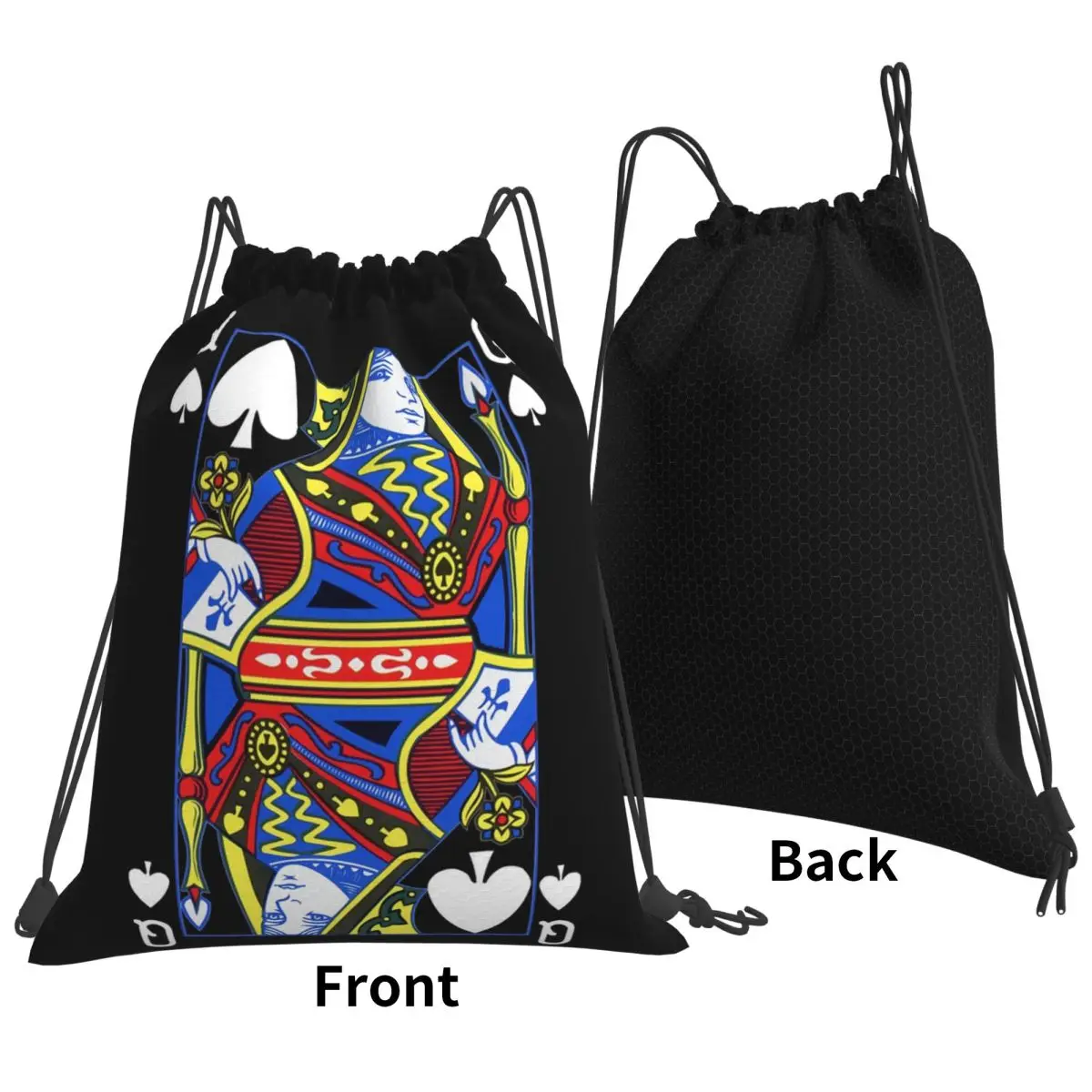 Queen Of Spades Poker Shirt Group Halloween Costume Deck Of Cards Backpacks Drawstring Bundle Pocket Sports Bag Book Bags