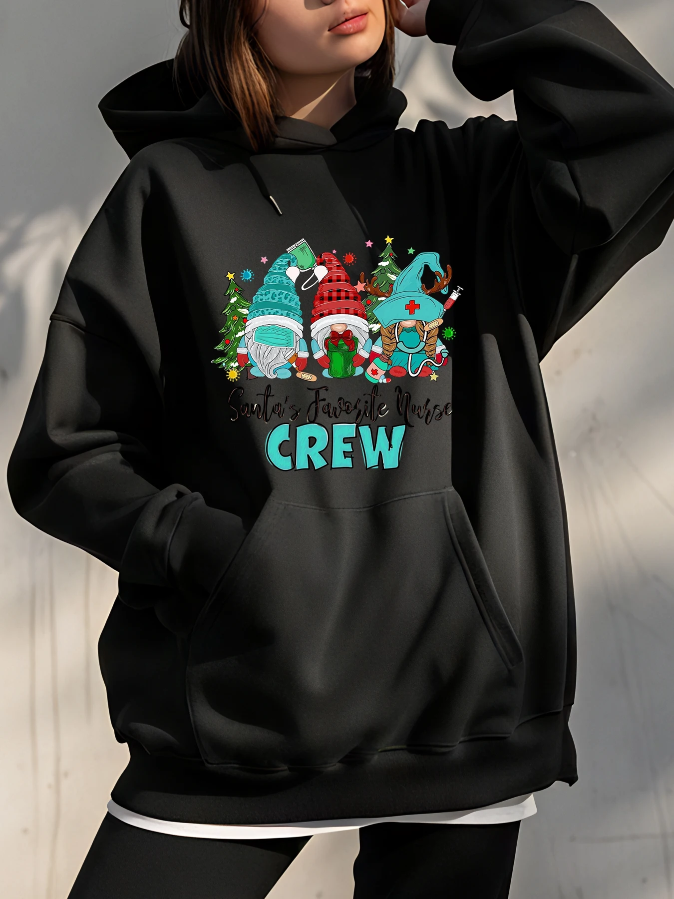 

Рождественские гномы, толстовка с капюшоном для медсестры, праздничный дизайн, принт, носимый художественный праздничный наряд