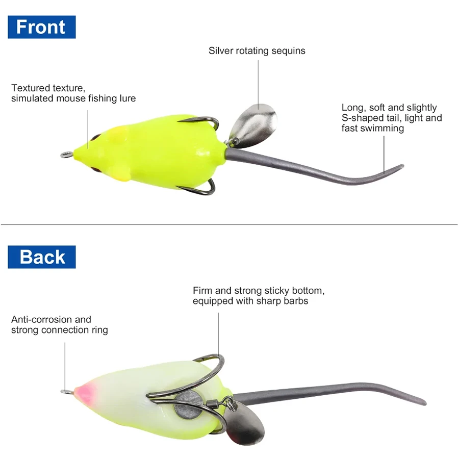 5pcs/box 3D Eyes Soft Mouse Bait Bells Sound, Topwater Fishing Lure Frog Artificial Set, Sea Swim Bait