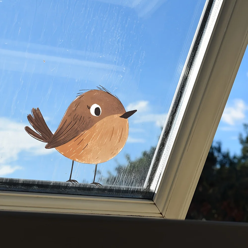 ملصق حائط لطيف على شكل عصفور، 5.9 × 6.3 بوصة طباعة حيوانات شفافة للأشعة فوق البنفسجية للنوافذ، ديكور منزلي ذاتي اللصق، ملصق حائط لديكور الطيور