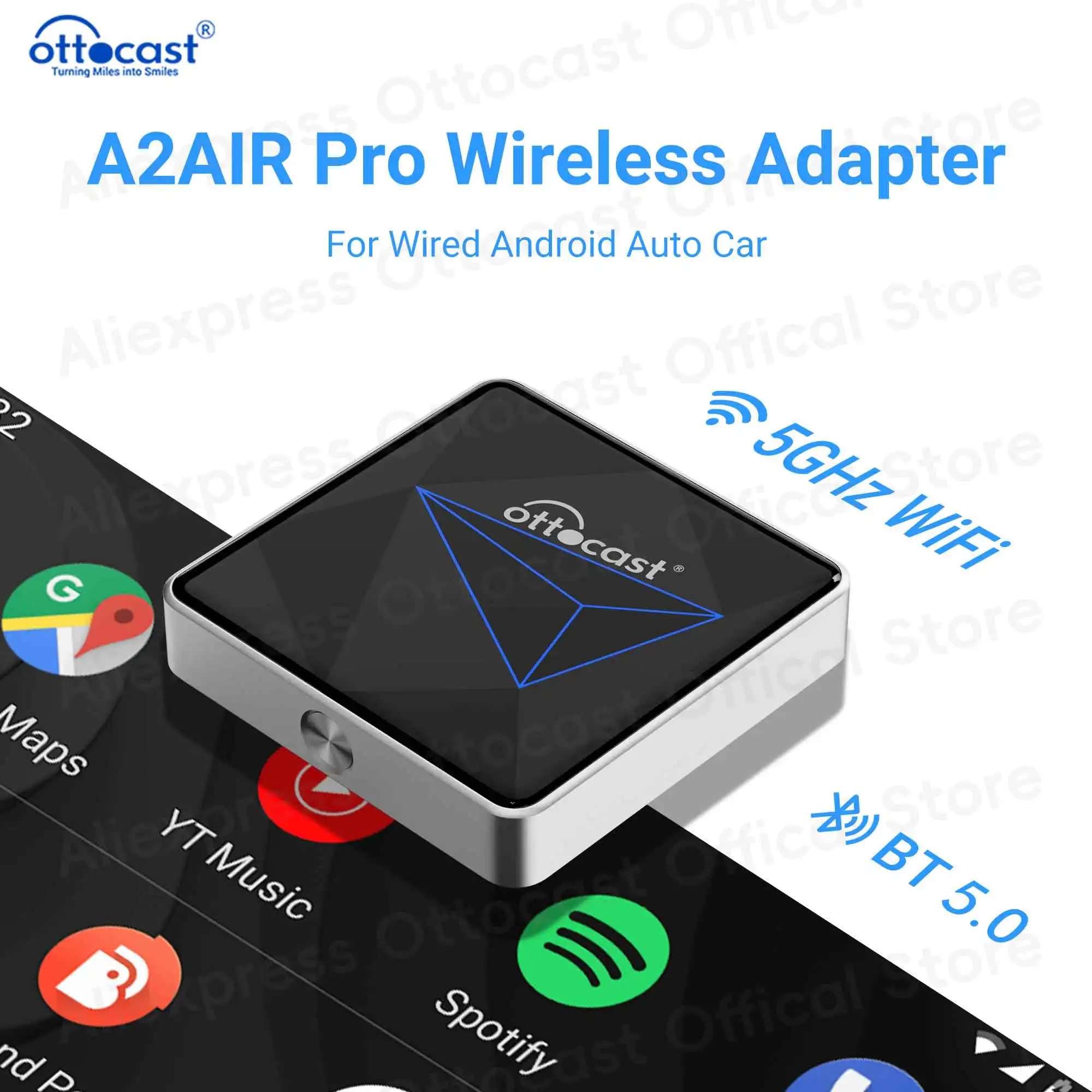 

OTTOCAST A2Air Pro Wired to Wireless Android Auto Adapter Smart Box Car Bluetooth Accessories for VW Toyota Benz for Samsung