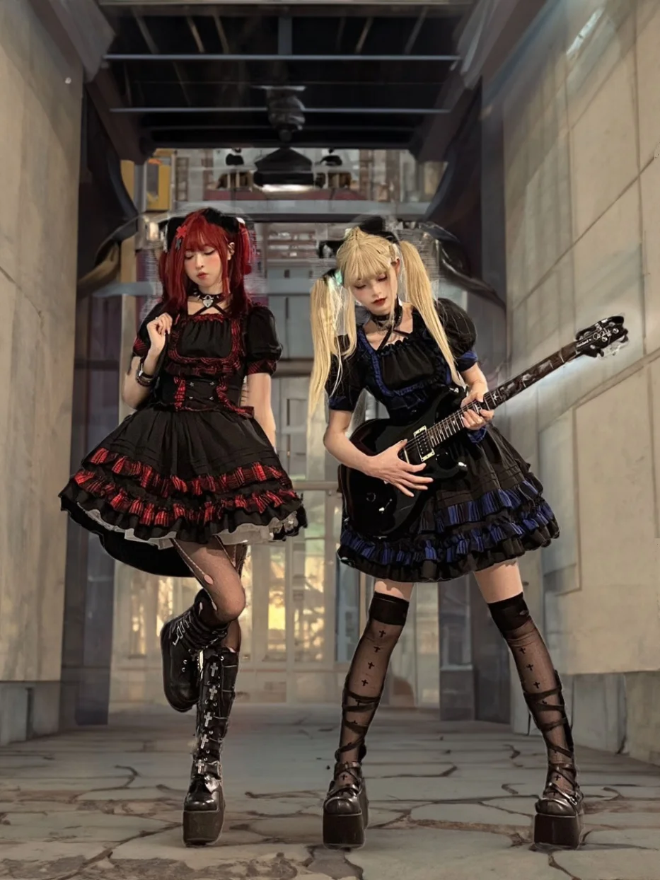 Punk Cat lolita dress Rock band suit Dark Gothic dress Guitar Maiden Lolita suit