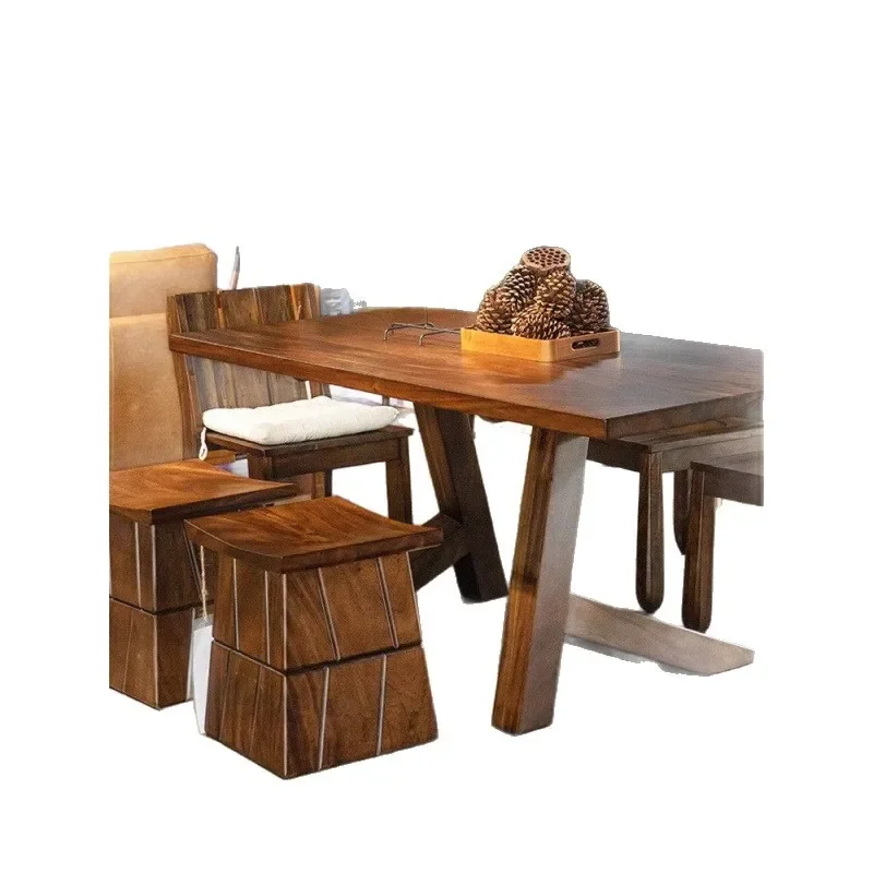 

walnut dining table and chair combination Nordic modern restaurant dining table