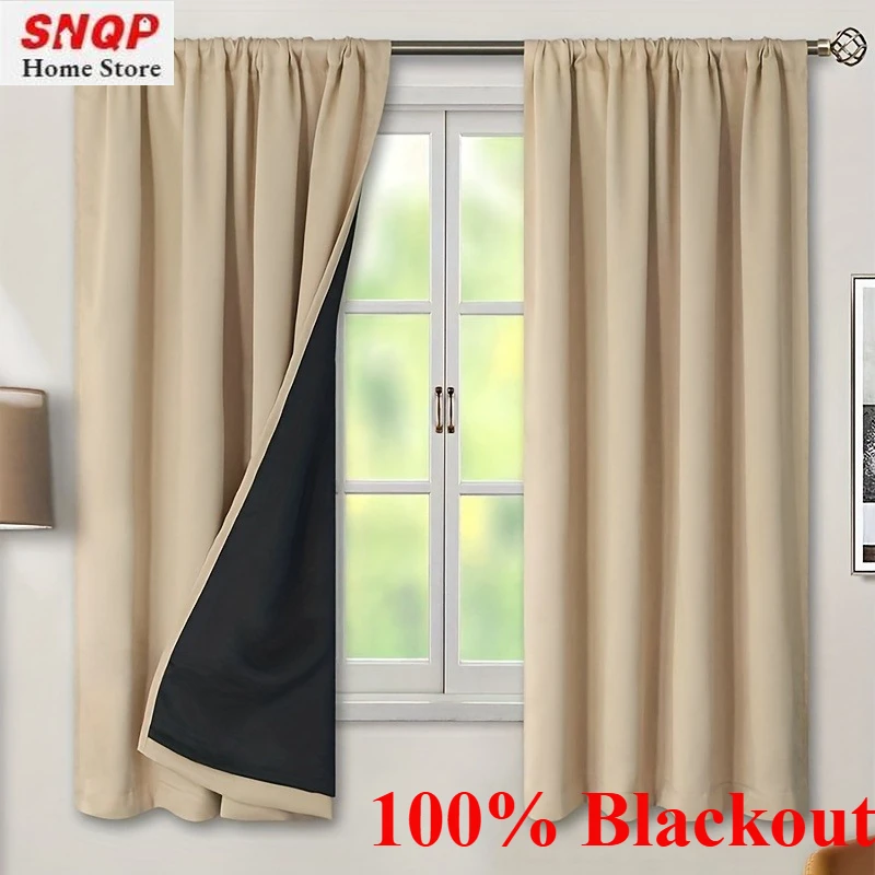 1Pc Rod Pocket 100% Blackout Curtains for Living Room Bedroom Thermal Insulated Lining Waterproof Window Decor 창문커텐 Door Blinds