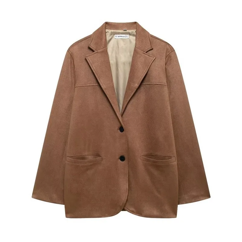 Fall Winter Suede Blazer Short Skirt Women's Set Turn Down Collar Vintage Brown Suit Coat + Slim Zipper Skirts Two Piece Set