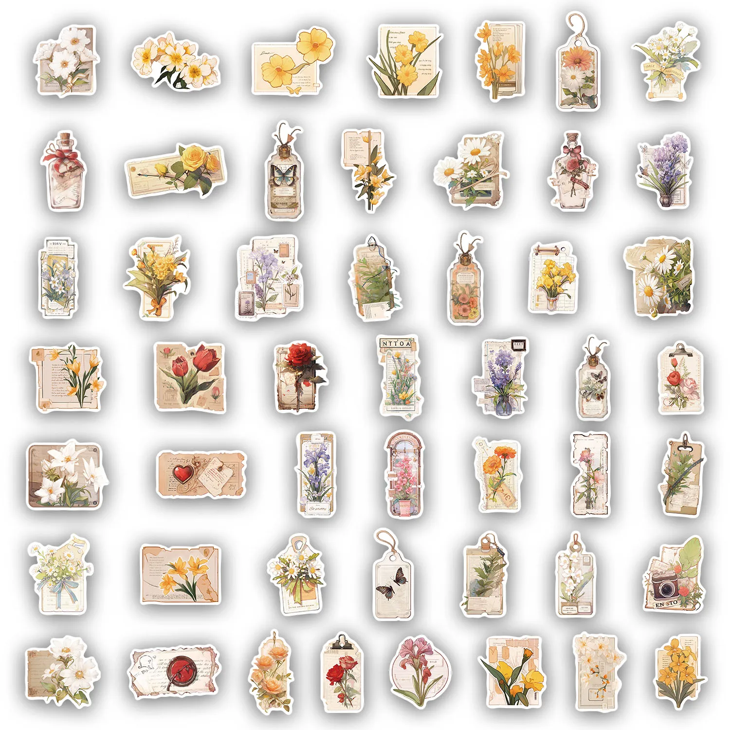 50 pçs flor tempo diversão adesivos diy caso de telefone portátil copo água computador brinquedo adesivos