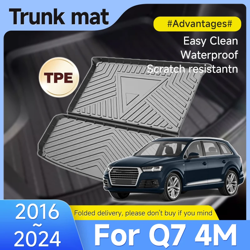 Ulepszone maty bagażnika z materiału TPE do Audi Q7 4M e-tron 2016 ~ 2024 2017 Wodoodporne, łatwe do czyszczenia, wodoodporne akcesoria samochodowe Narzędzia TPE