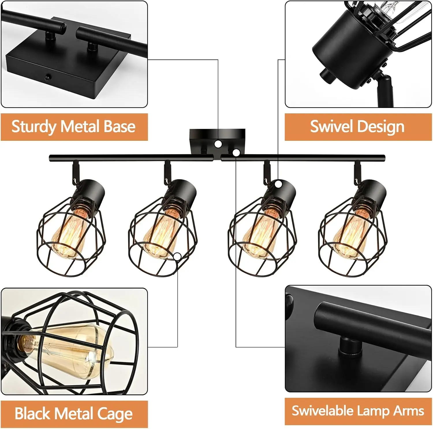 4-Light Modern Track Lighting - Adjustable Black Ceiling Spotlight for Kitchen, Dining Room & Hallway