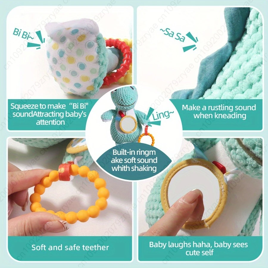 لعبة طفل حزام الأمان ديناصور دمية مقعد آمن الطفل جرس السرير رئيس لعبة معلقة للأطفال 0-1 سنة #5