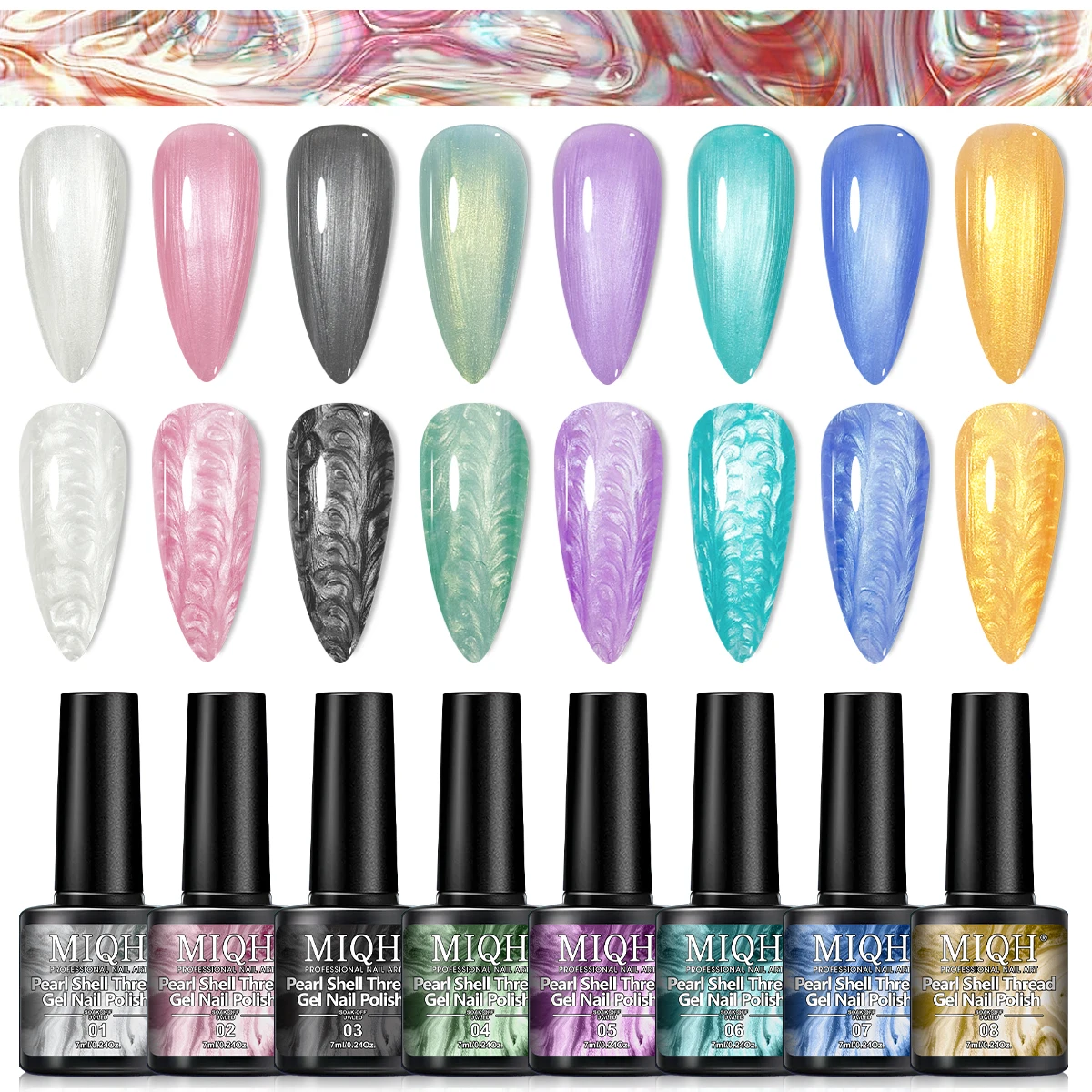 7ml 펄 젤 네일 폴리쉬 세트, 화이트 퍼플 블루 글리터 쉘 젤 폴리쉬, 쏙 오프 UV LED 경화 펄레센트 젤 폴리쉬 스월 T