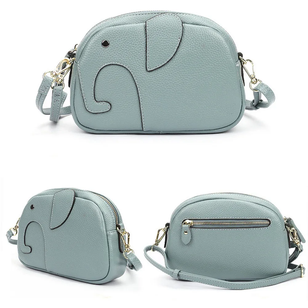 Shoulder Crossbody Clutche Bag Women's Y2k Genuine Leather Cute Creative Elephant Trendy Top Layer Cowhide Large Capacity