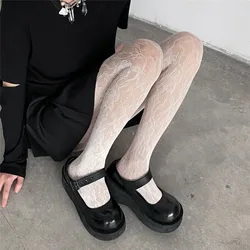 Lolita Lace Fishnet Stockings Pantyhose Retro Slim Super Stretch Leggings Stockings Sexy Pattern Underwear Women White Tights