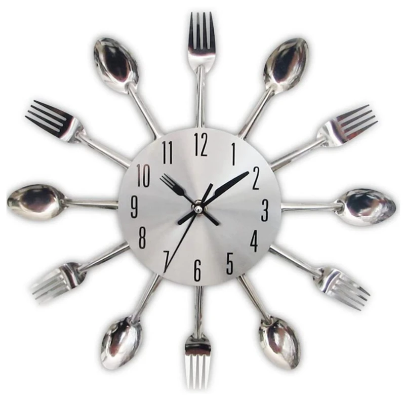 Hot Kitchen Wall Clock, 3D Removable Modern Creative Cutlery Kitchen Spoon Fork Wall Clock Wall Sticker Room Decoration