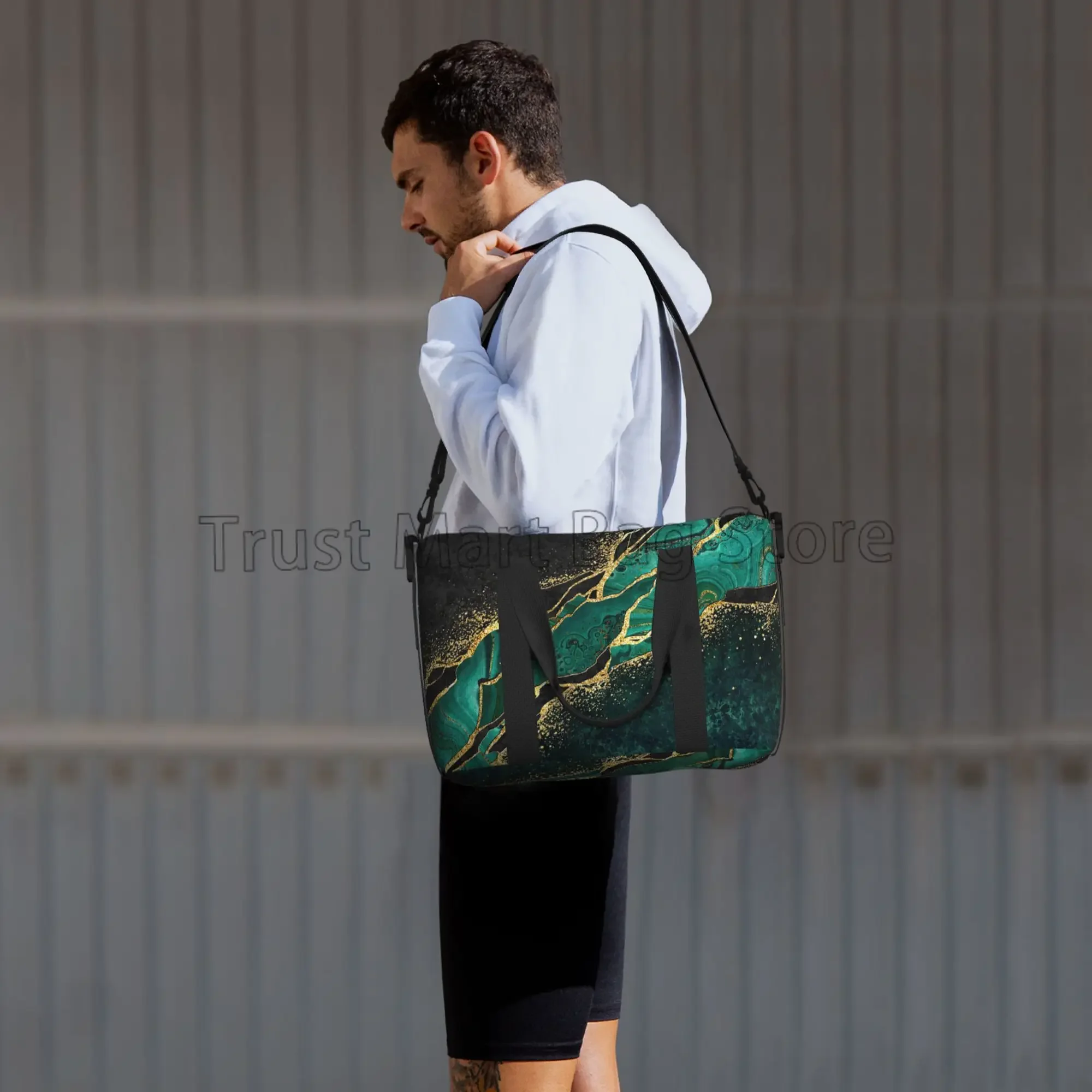 Bolsas de viaje de mármol dorado verde, bolsa de equipaje informal para entrenamiento, bolsas de mano impermeables portátiles Unisex, bolso de noche para fin de semana