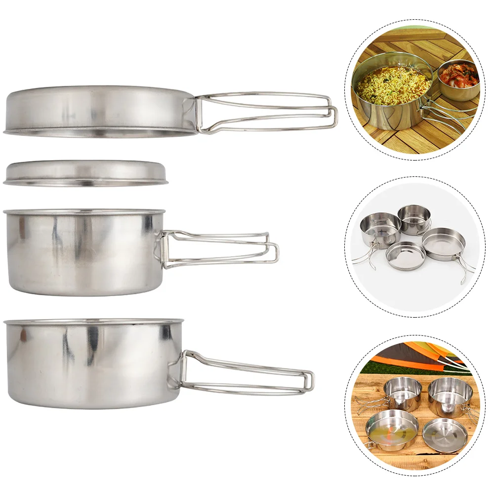 

1Set Stainless Steel Camping Pot Cookware Set Lightweight Portable Outdoor Cooking Pan Kit Durable Hiking Picnic Gear