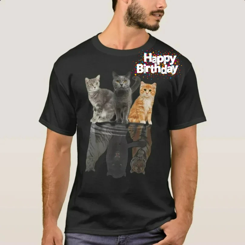 Cats Reflection Mirror Cougar Cheetah Tiger Funny Cat Lover Gift T-Shirt New 100% Cotton O-Neck Short Sleeve Casual Mens T-shirt