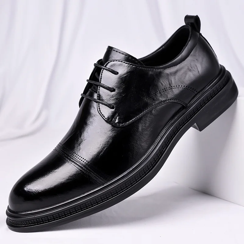 

Plus Size 38-48 Elegant Fashion Soft Leather Shoes Men's Formal Dress Shoes 2026 Fall Square Heel Decent Business Office Shoes
