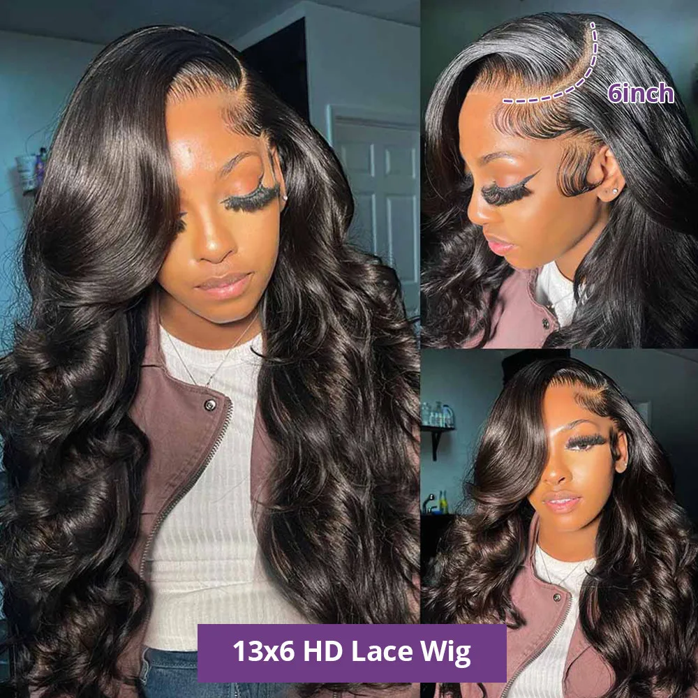 Perruque Full Lace Wig Body Wave brésilienne naturelle, cheveux humains, pre-plucked, 360 HD, 13x4 13x6, 36 40 pouces, 100% de densité, pour femmes