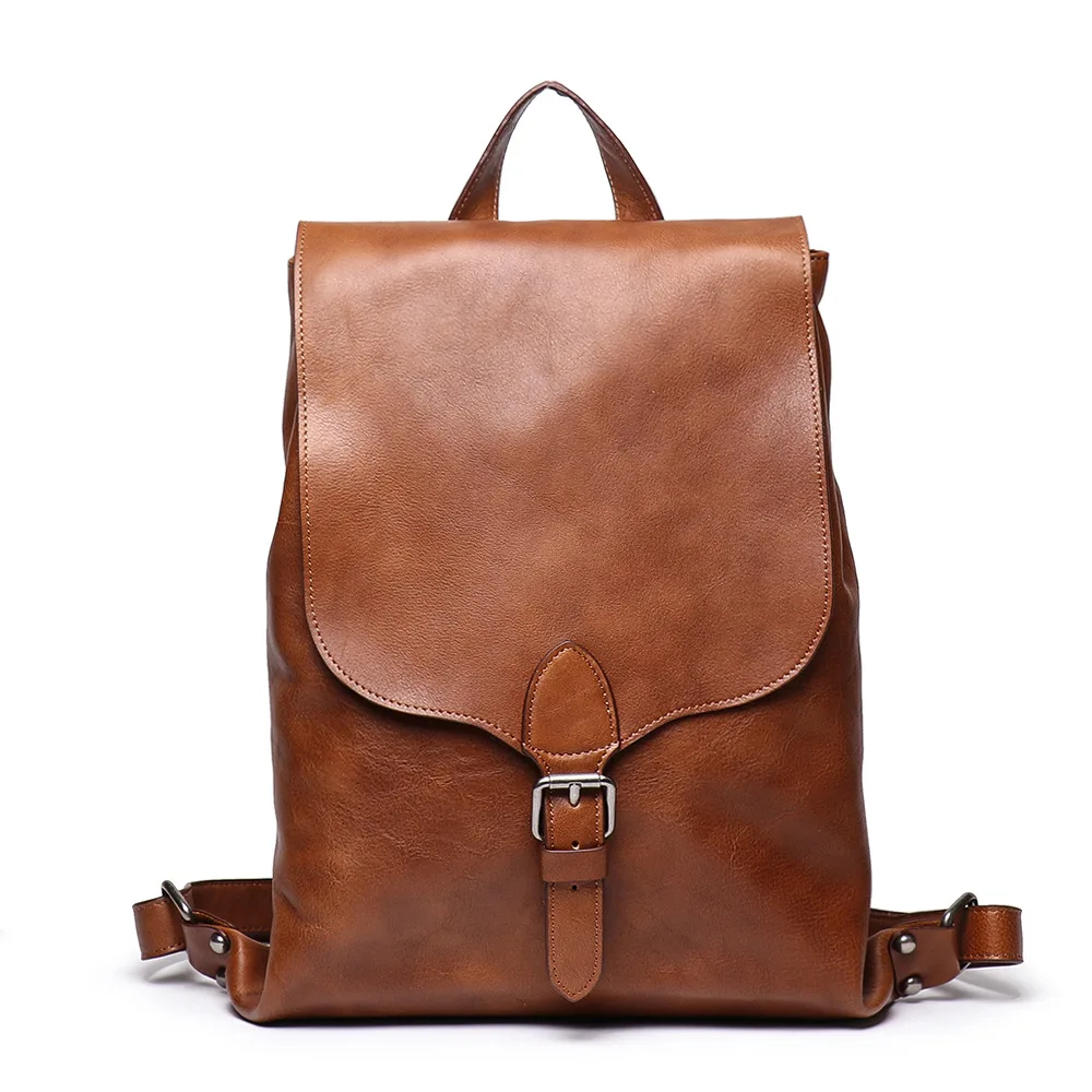 New men's top layer cowhide backpack, retro personalized women's leather backpack, large capacity computer bag