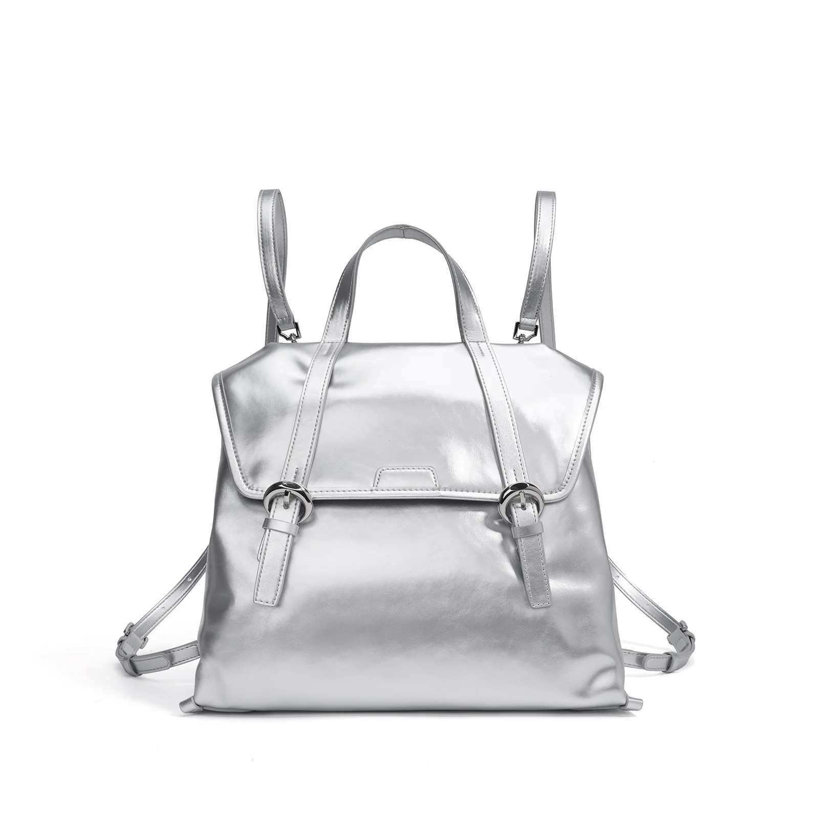 

High Quality Oil Wax Skin Silver Genuine Leather Briefcase Backpack Organized Office Business Laptop Bag Handbags