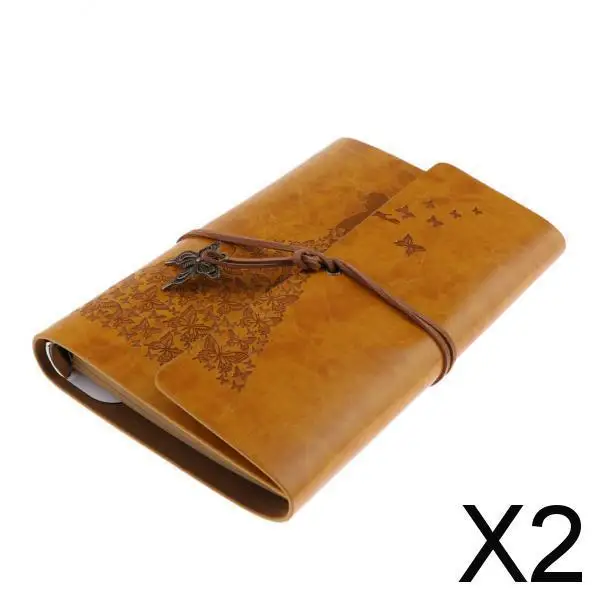 2xLeather Journal Notebook Portable Loose Leaf Blank Notebook Yellow