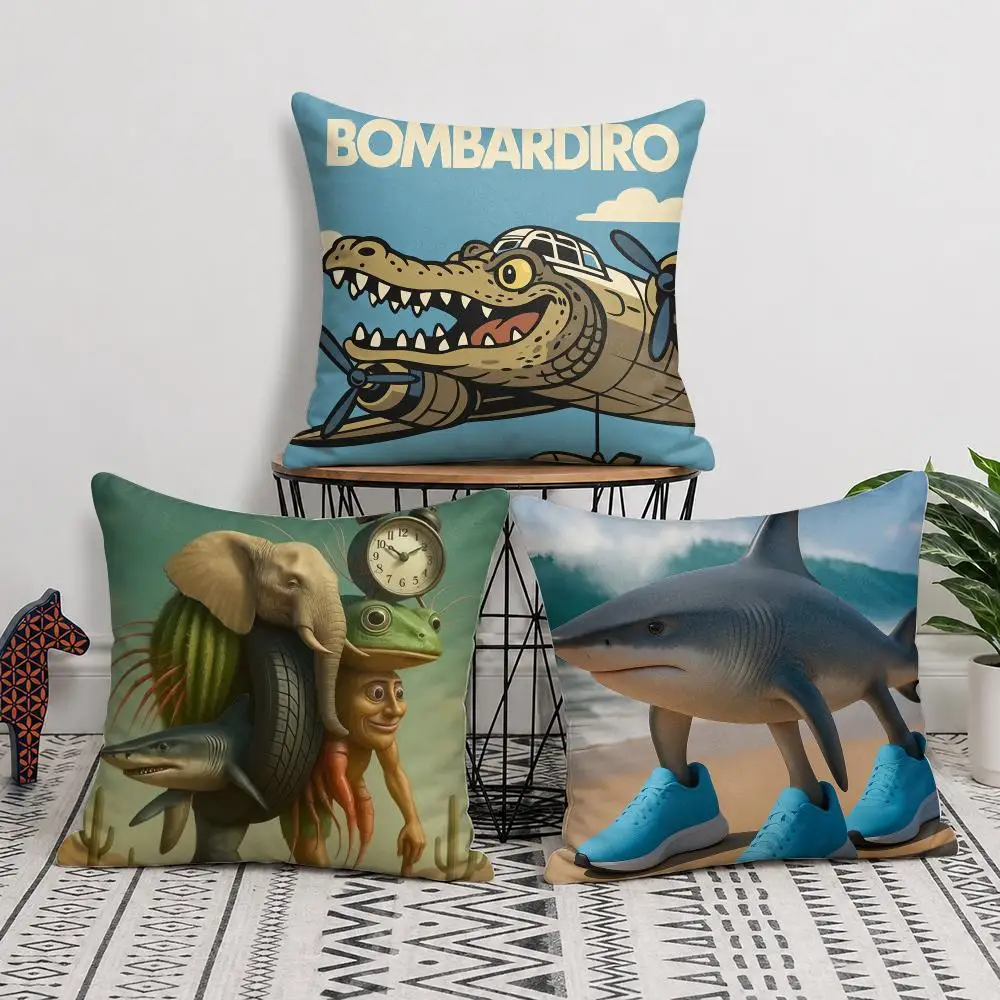 Italian Brain Rot Meme Tralalero Tralala Cushion Cover Soft Short Plush Double-Sided Printing Home Decor Machine Washable Gift